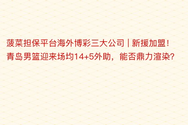 菠菜担保平台海外博彩三大公司 | 新援加盟！青岛男篮迎来场均14+5外助，能否鼎力渲染？